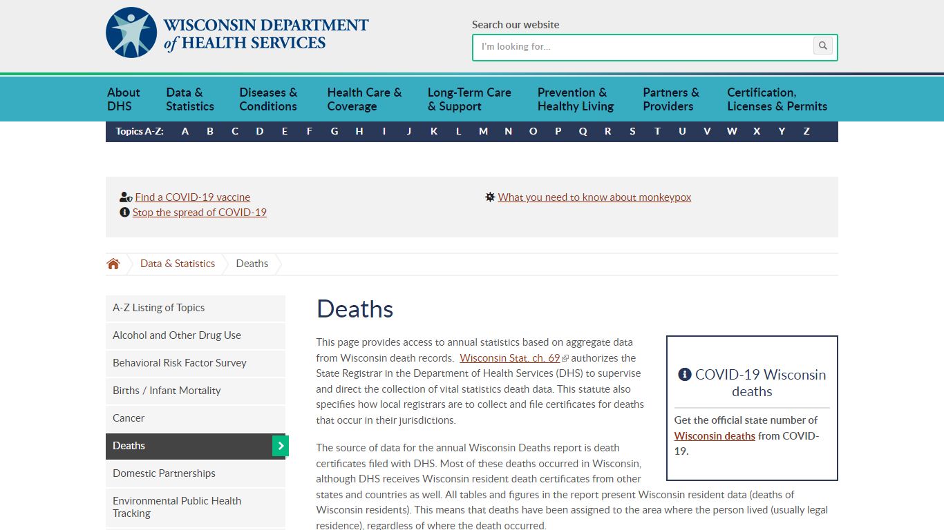 Deaths | Wisconsin Department of Health Services