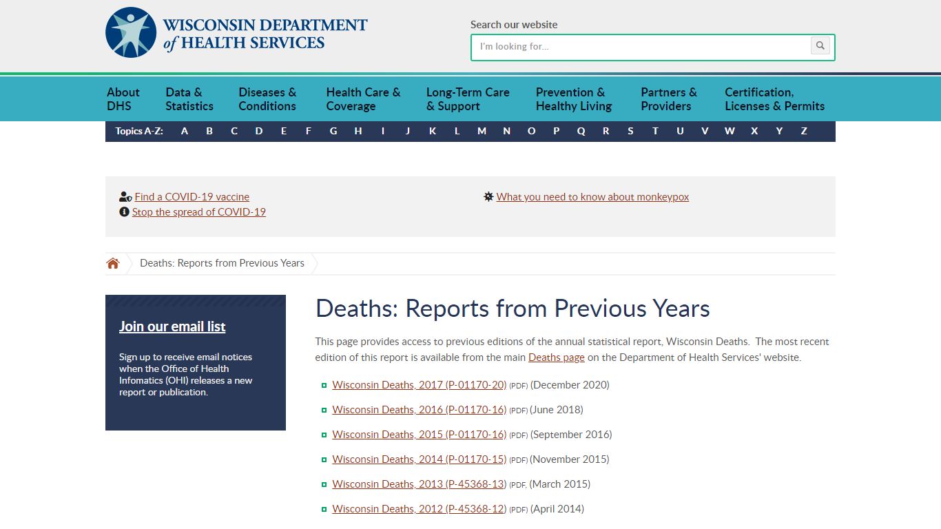 Deaths: Reports from Previous Years | Wisconsin Department ...